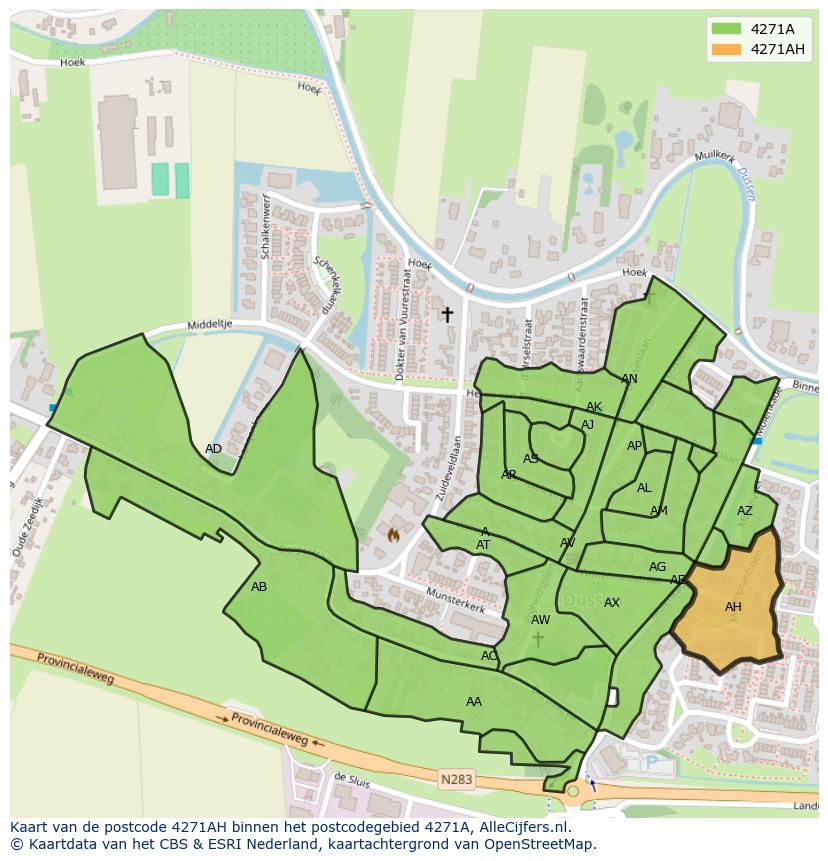 Afbeelding van het postcodegebied 4271 AH op de kaart.