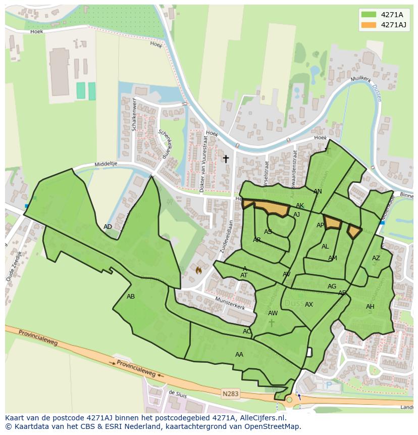 Afbeelding van het postcodegebied 4271 AJ op de kaart.