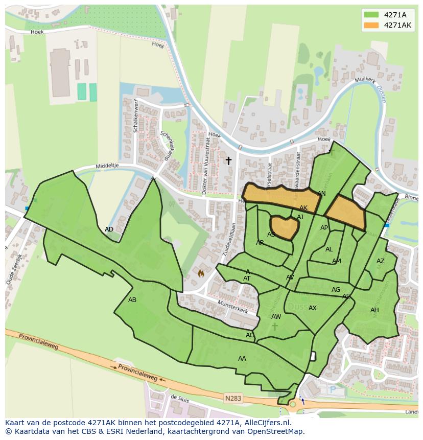 Afbeelding van het postcodegebied 4271 AK op de kaart.