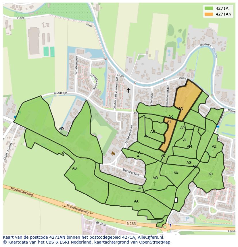 Afbeelding van het postcodegebied 4271 AN op de kaart.