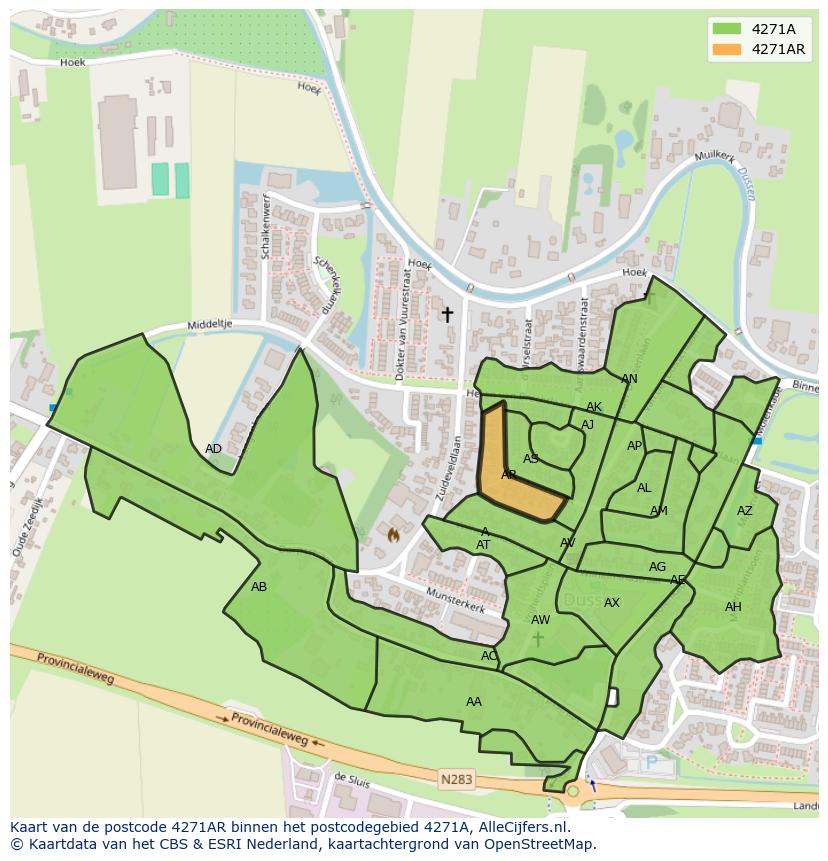 Afbeelding van het postcodegebied 4271 AR op de kaart.