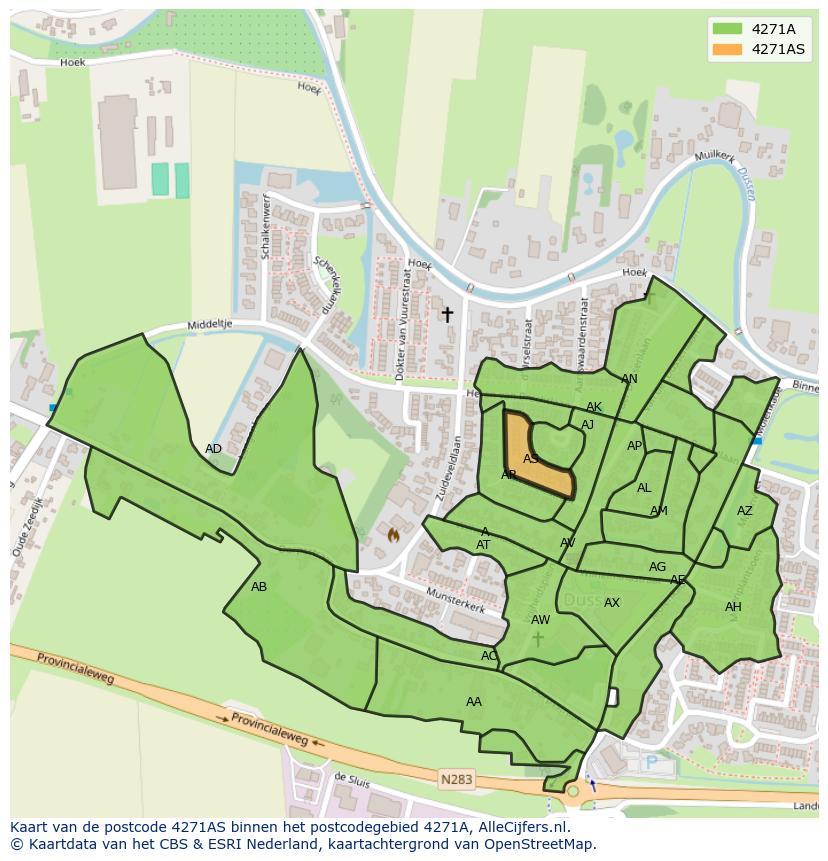 Afbeelding van het postcodegebied 4271 AS op de kaart.