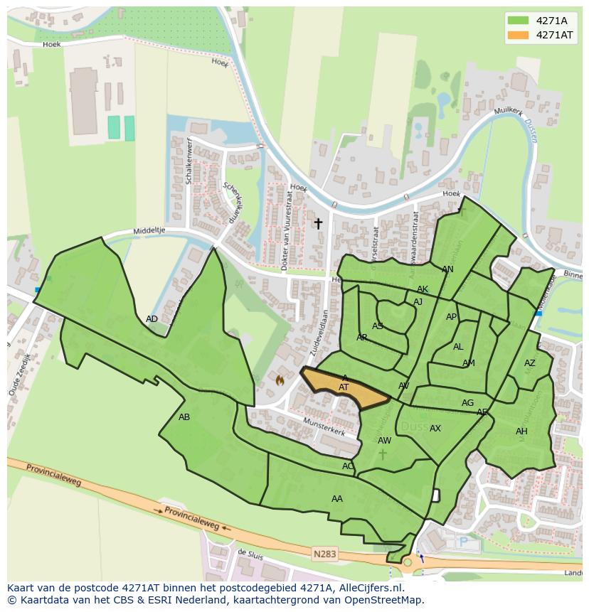 Afbeelding van het postcodegebied 4271 AT op de kaart.