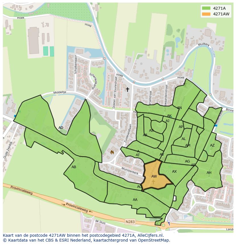 Afbeelding van het postcodegebied 4271 AW op de kaart.
