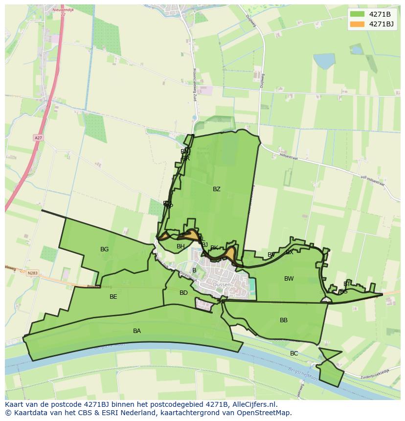 Afbeelding van het postcodegebied 4271 BJ op de kaart.