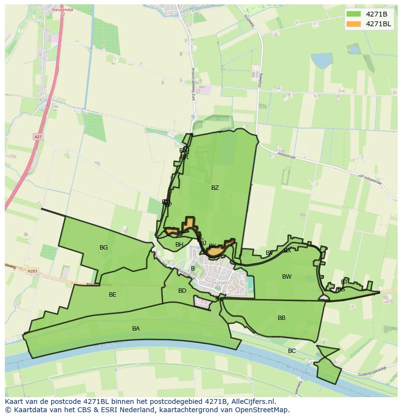 Afbeelding van het postcodegebied 4271 BL op de kaart.