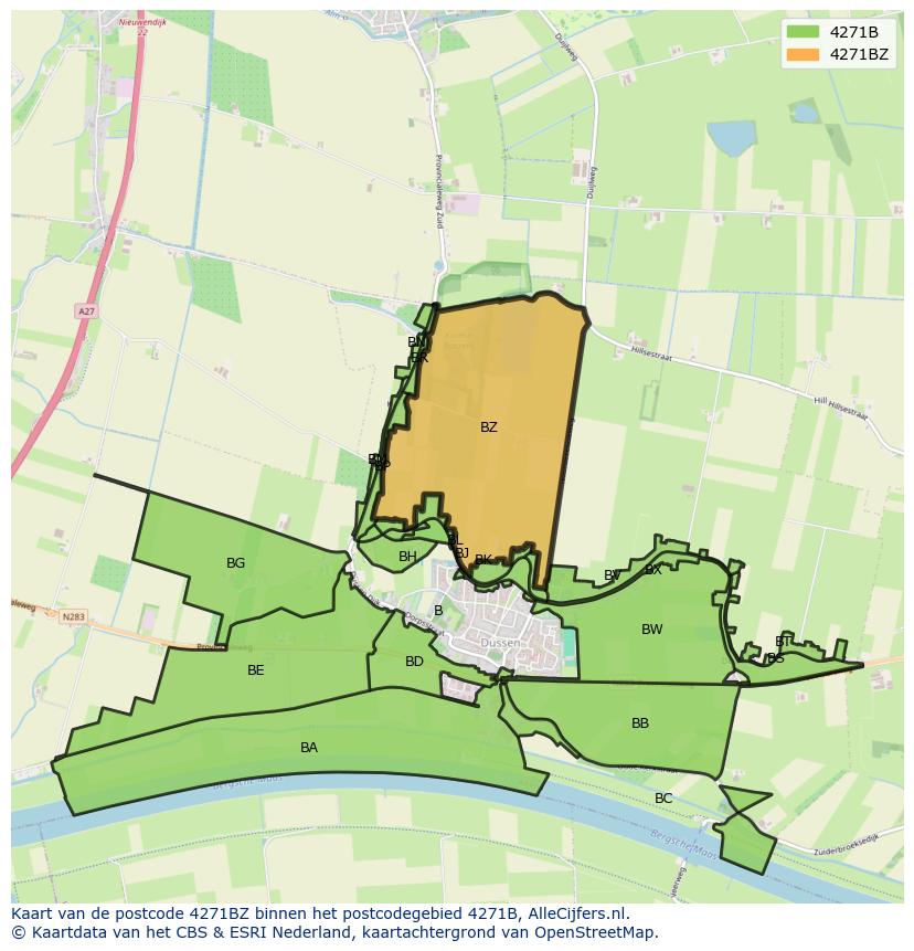Afbeelding van het postcodegebied 4271 BZ op de kaart.