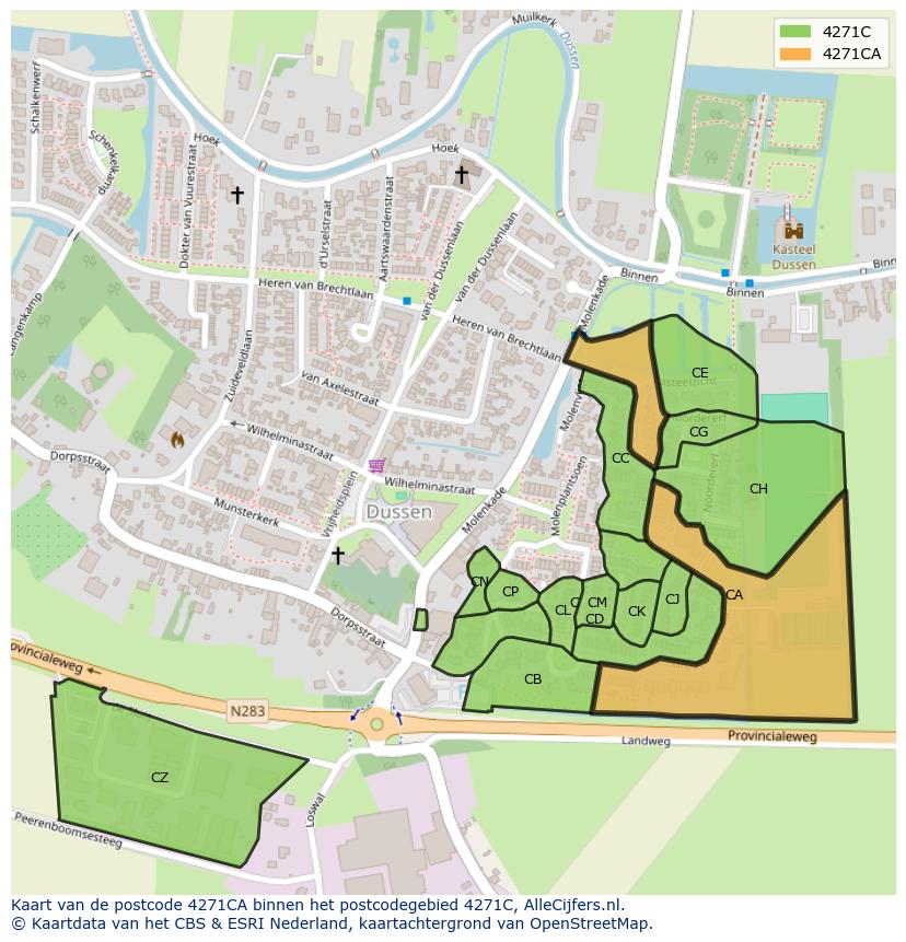 Afbeelding van het postcodegebied 4271 CA op de kaart.