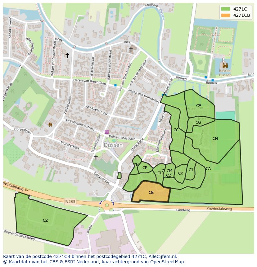 Afbeelding van het postcodegebied 4271 CB op de kaart.