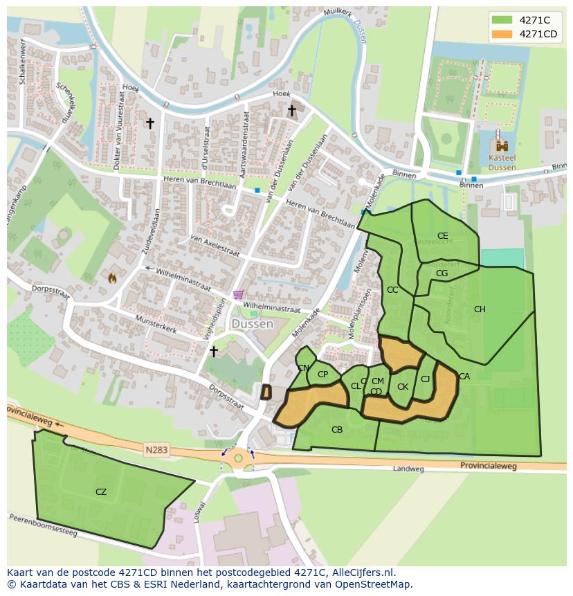 Afbeelding van het postcodegebied 4271 CD op de kaart.