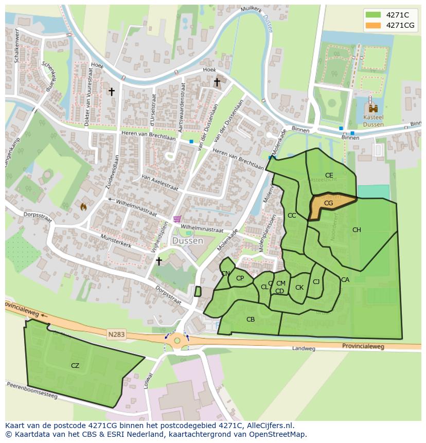 Afbeelding van het postcodegebied 4271 CG op de kaart.