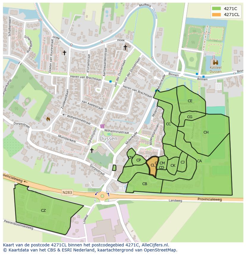 Afbeelding van het postcodegebied 4271 CL op de kaart.