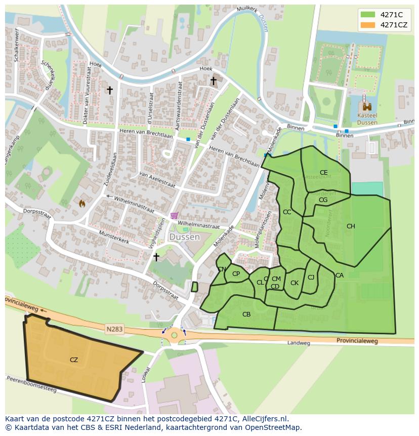 Afbeelding van het postcodegebied 4271 CZ op de kaart.