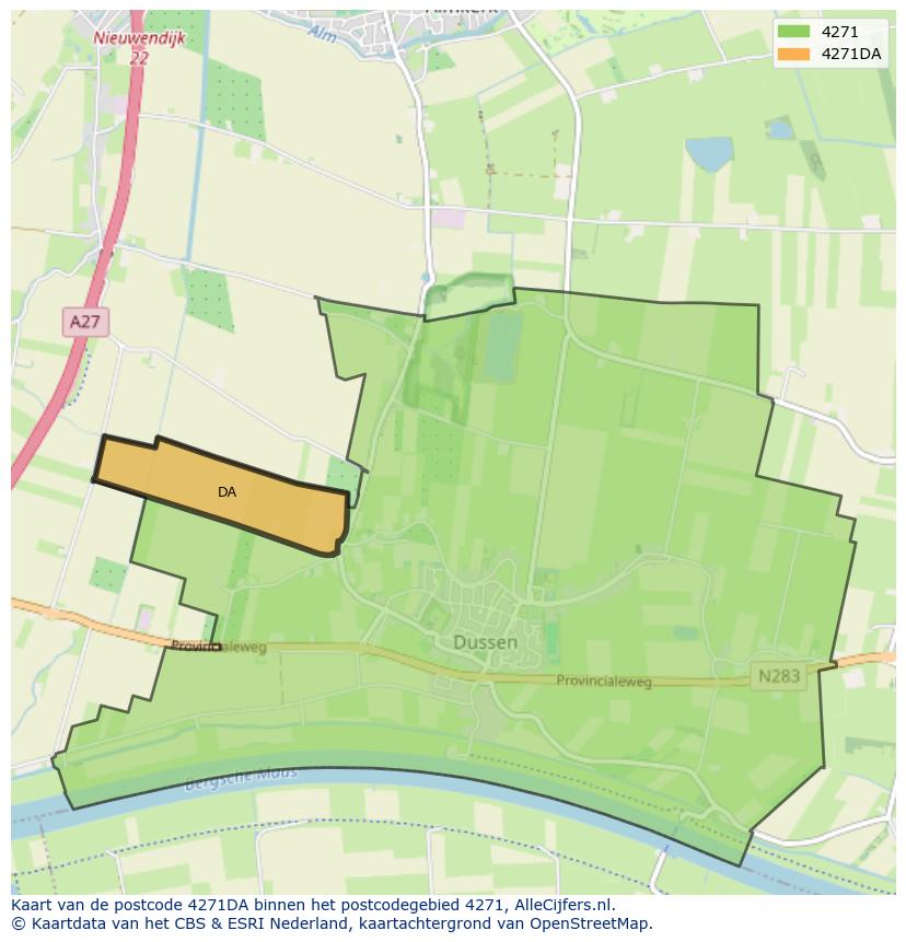 Afbeelding van het postcodegebied 4271 DA op de kaart.