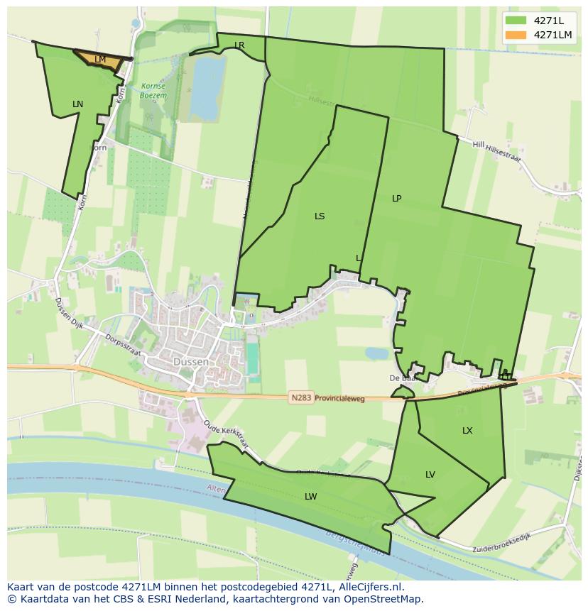 Afbeelding van het postcodegebied 4271 LM op de kaart.