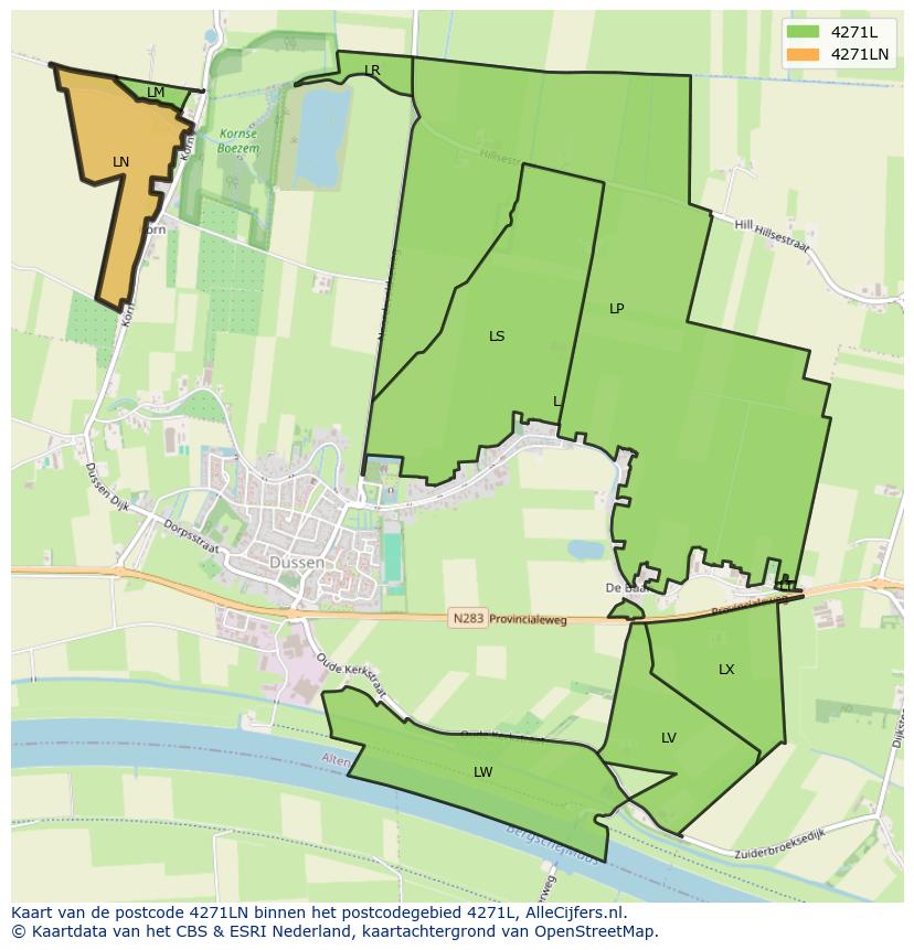 Afbeelding van het postcodegebied 4271 LN op de kaart.