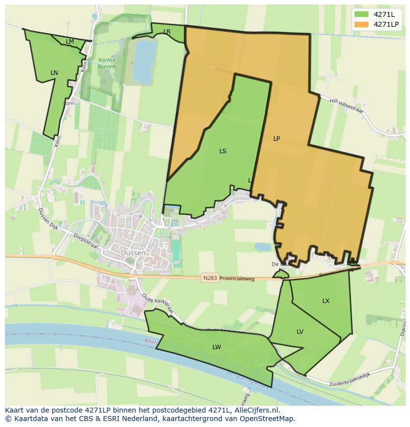 Afbeelding van het postcodegebied 4271 LP op de kaart.