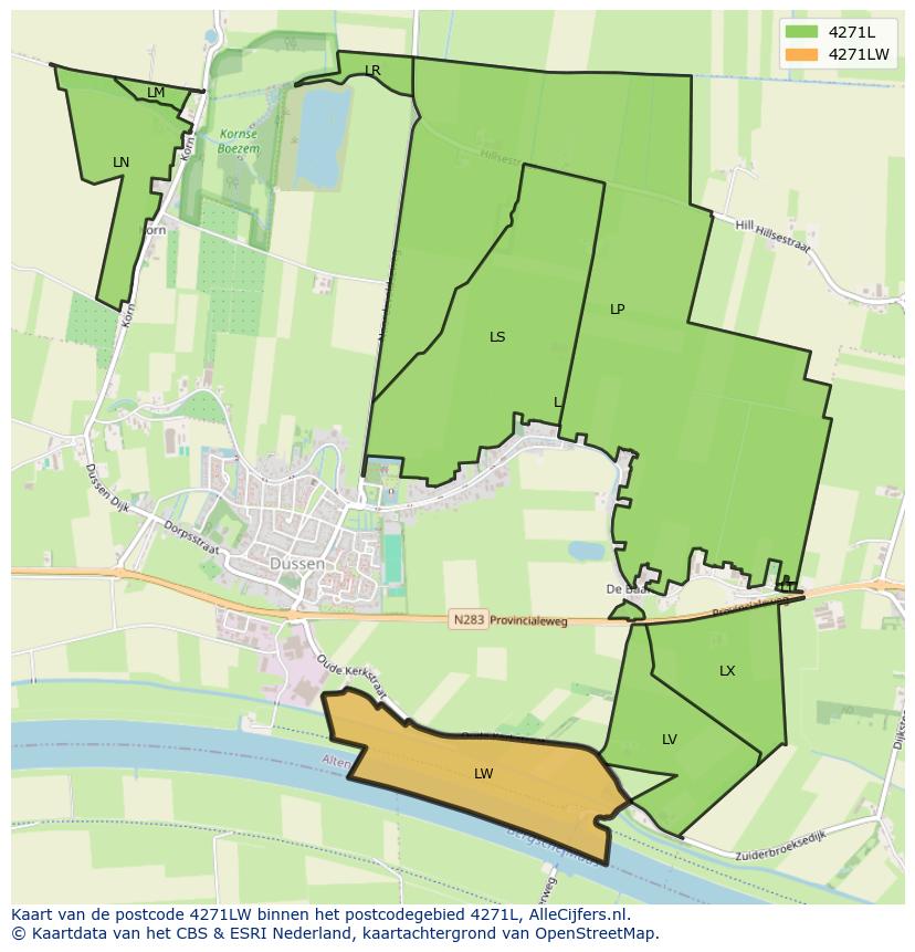 Afbeelding van het postcodegebied 4271 LW op de kaart.