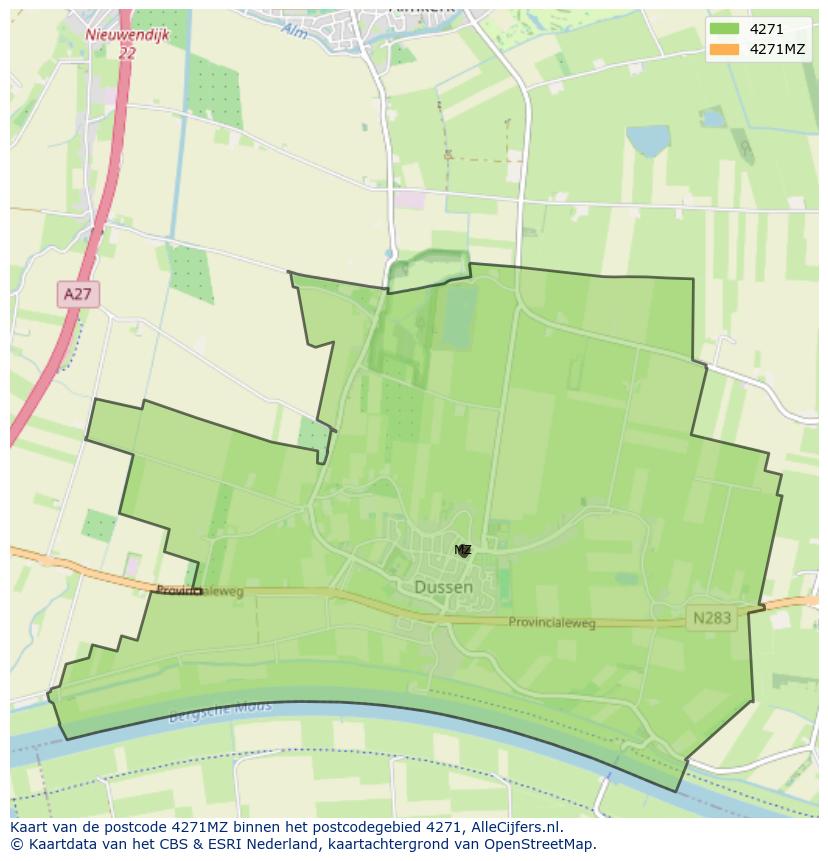 Afbeelding van het postcodegebied 4271 MZ op de kaart.