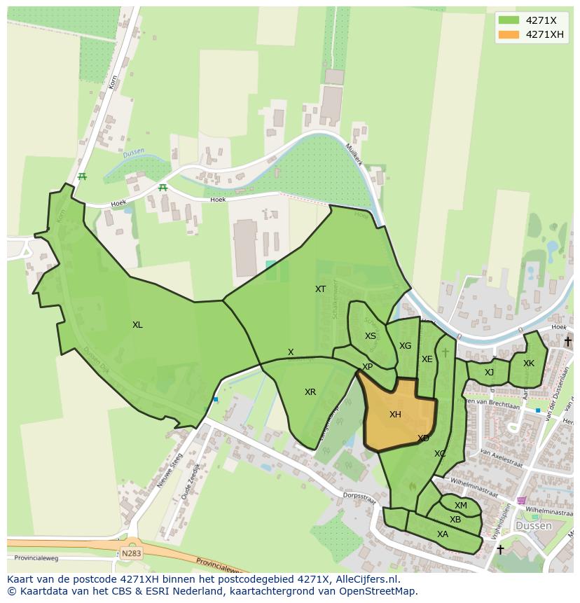 Afbeelding van het postcodegebied 4271 XH op de kaart.