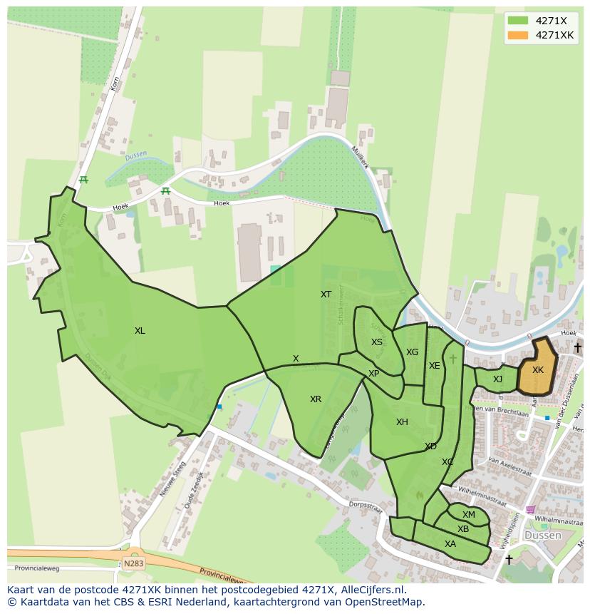 Afbeelding van het postcodegebied 4271 XK op de kaart.