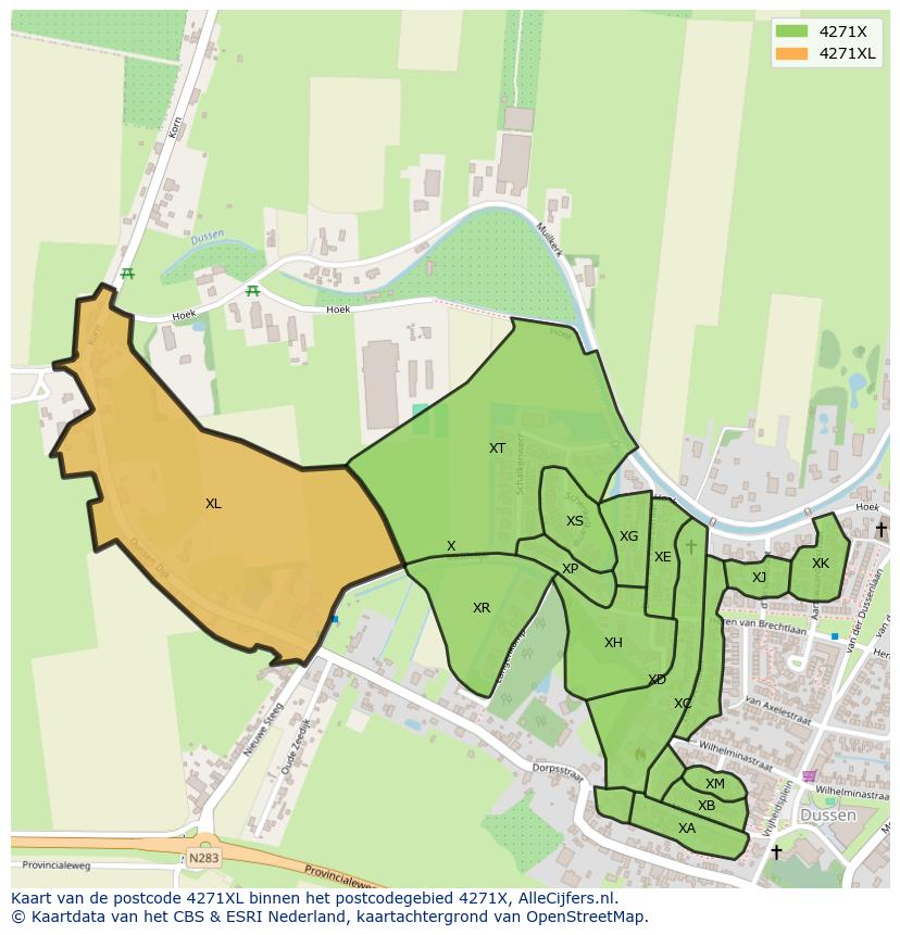 Afbeelding van het postcodegebied 4271 XL op de kaart.