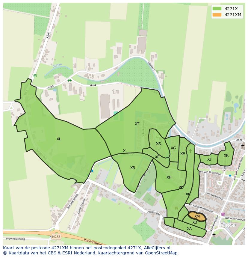 Afbeelding van het postcodegebied 4271 XM op de kaart.