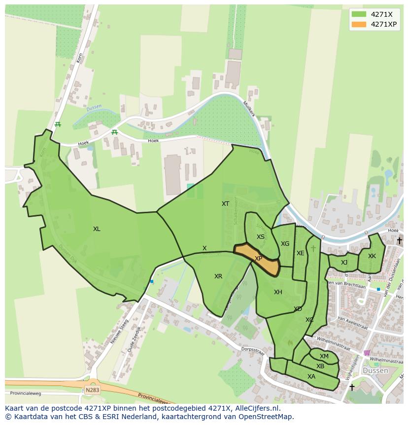 Afbeelding van het postcodegebied 4271 XP op de kaart.