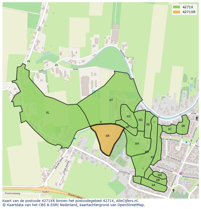 Afbeelding van het postcodegebied 4271 XR op de kaart.