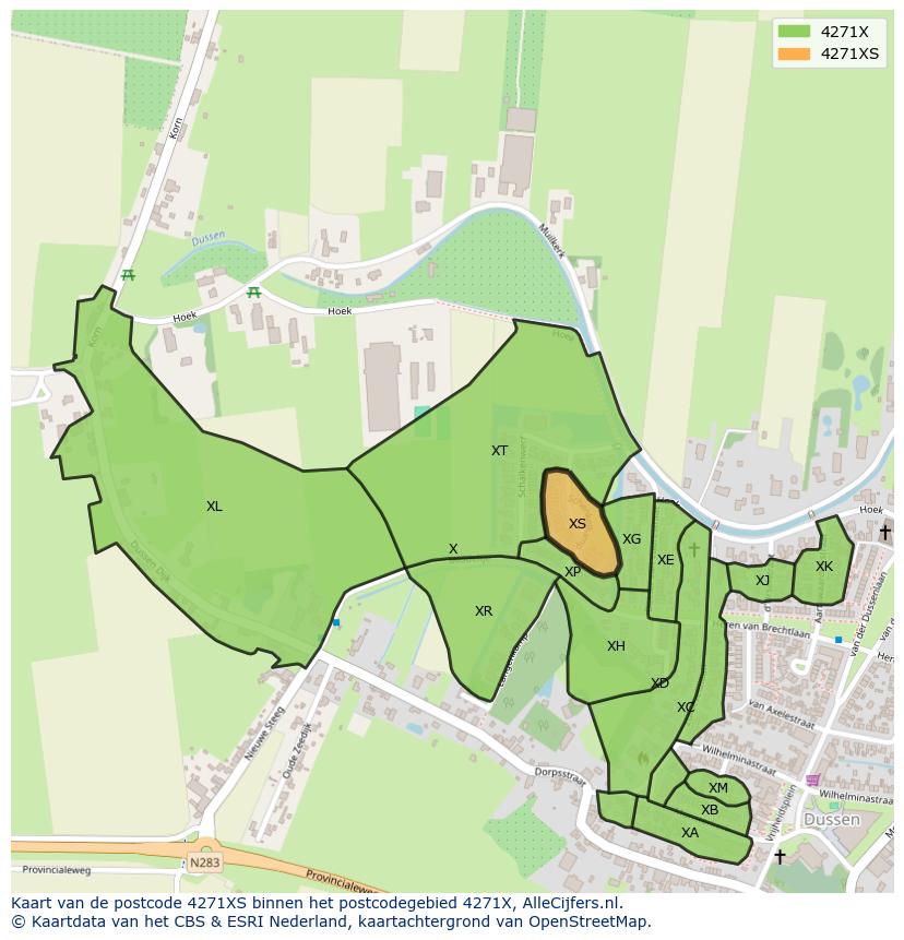Afbeelding van het postcodegebied 4271 XS op de kaart.