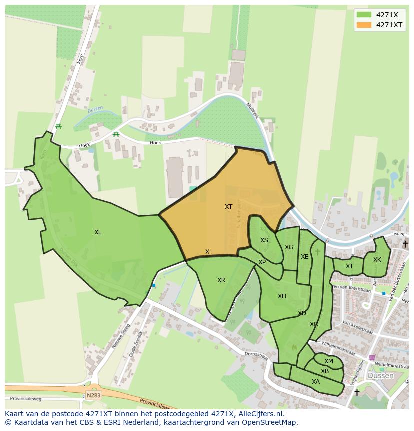 Afbeelding van het postcodegebied 4271 XT op de kaart.