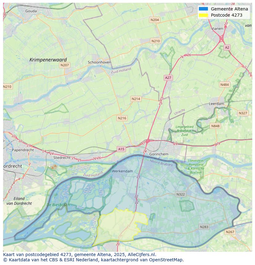 Afbeelding van het postcodegebied 4273 op de kaart.
