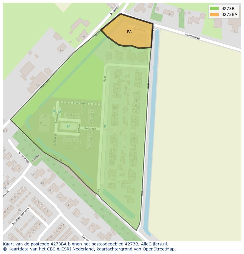 Afbeelding van het postcodegebied 4273 BA op de kaart.