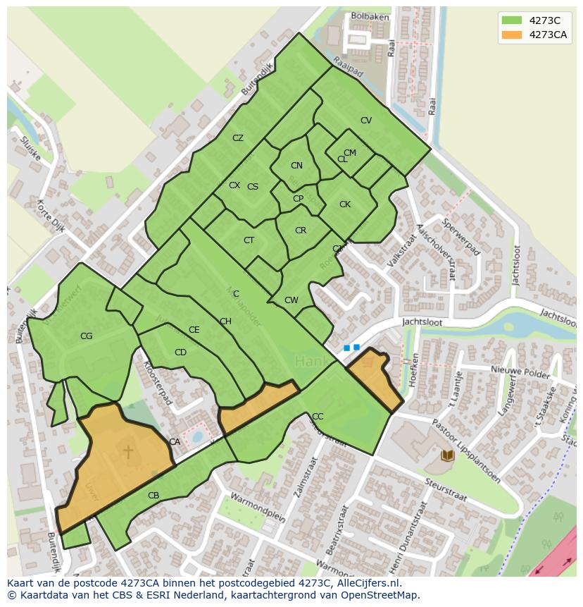 Afbeelding van het postcodegebied 4273 CA op de kaart.