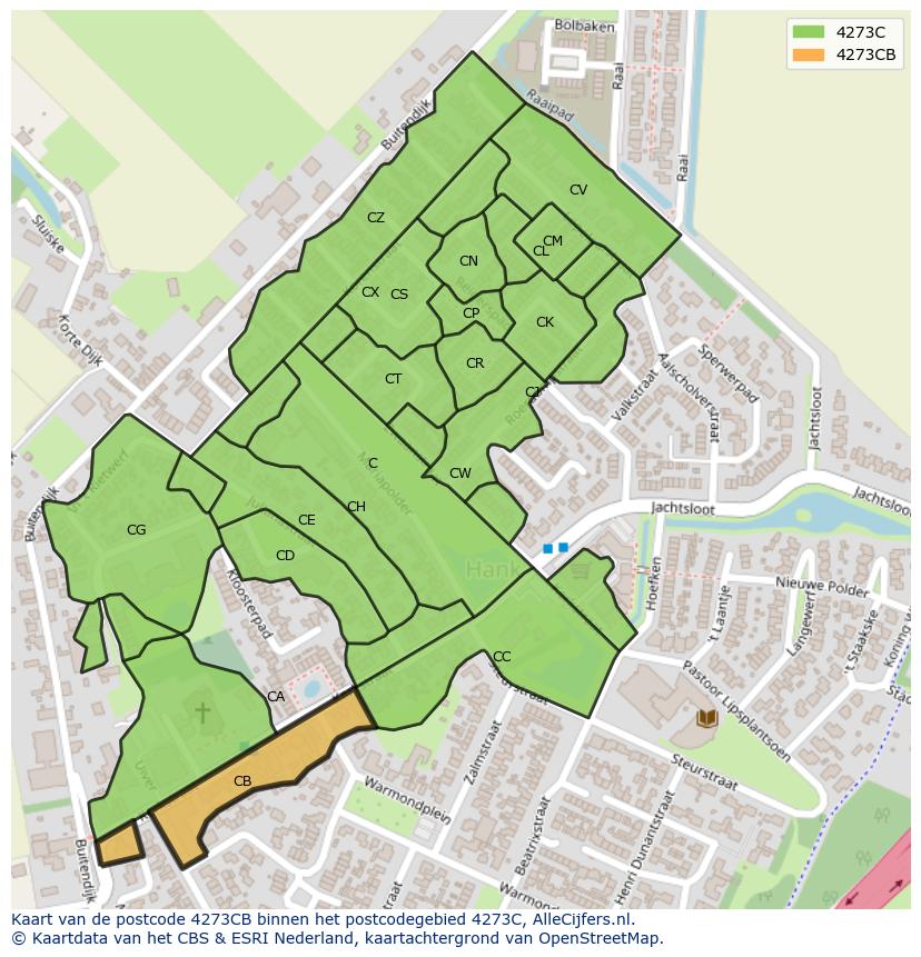 Afbeelding van het postcodegebied 4273 CB op de kaart.