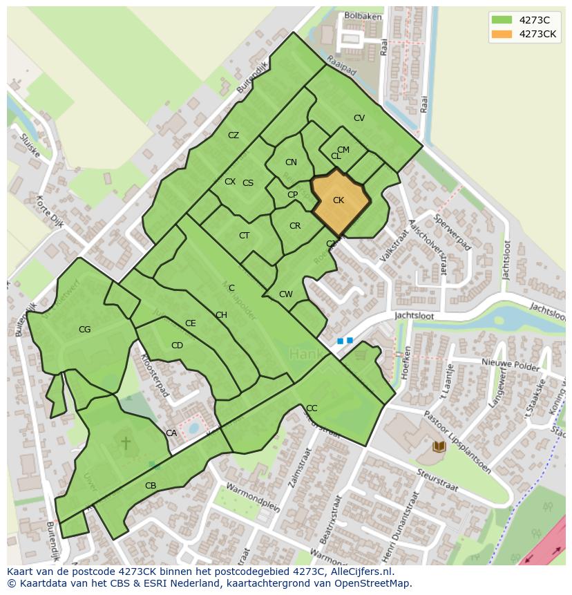 Afbeelding van het postcodegebied 4273 CK op de kaart.
