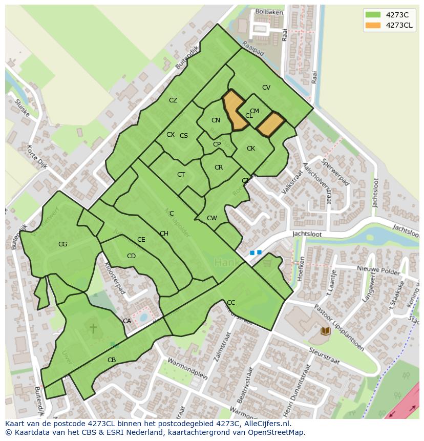 Afbeelding van het postcodegebied 4273 CL op de kaart.