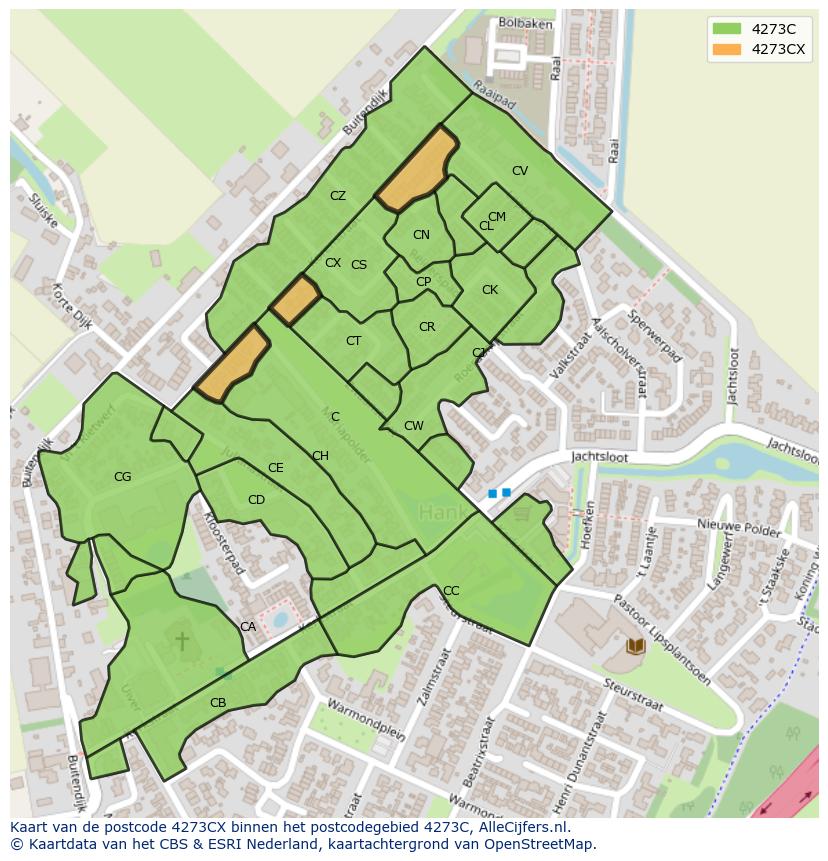 Afbeelding van het postcodegebied 4273 CX op de kaart.