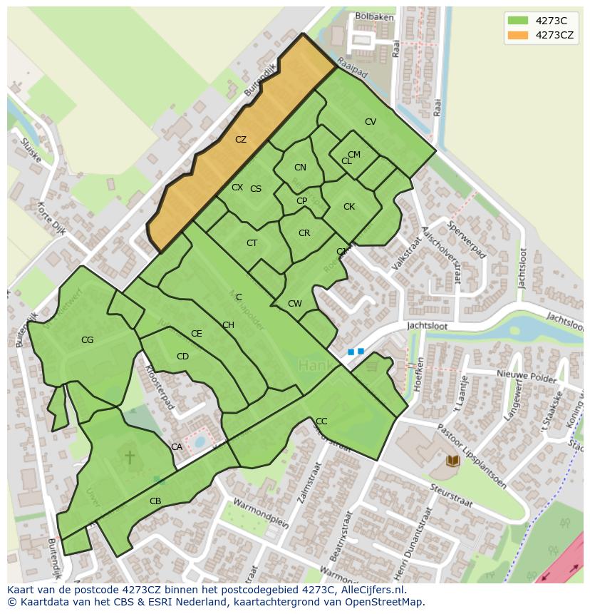 Afbeelding van het postcodegebied 4273 CZ op de kaart.