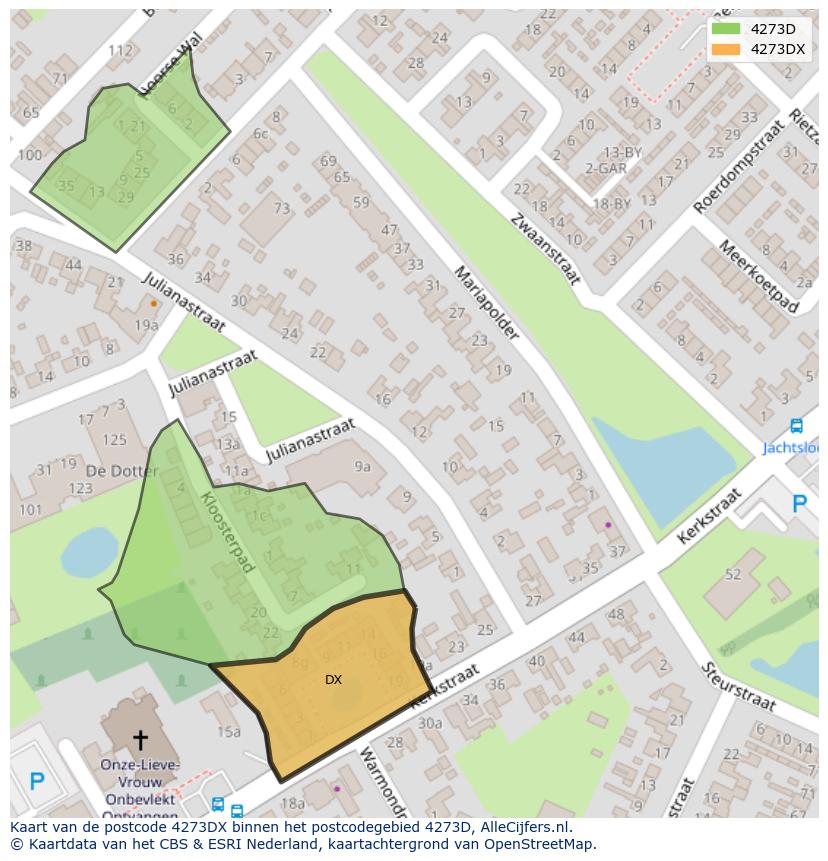 Afbeelding van het postcodegebied 4273 DX op de kaart.
