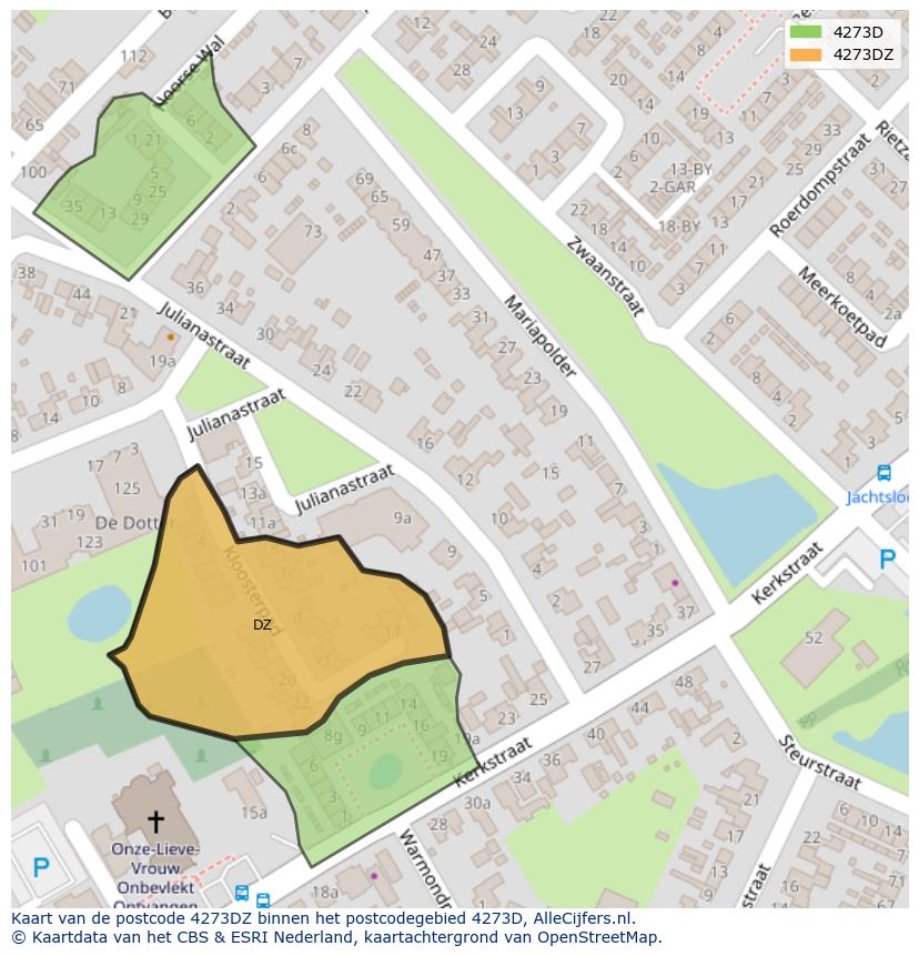 Afbeelding van het postcodegebied 4273 DZ op de kaart.