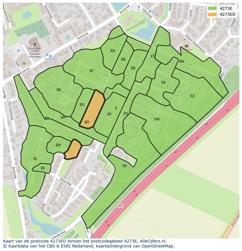 Afbeelding van het postcodegebied 4273 ED op de kaart.