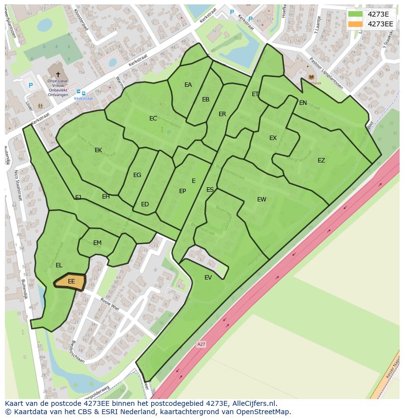 Afbeelding van het postcodegebied 4273 EE op de kaart.