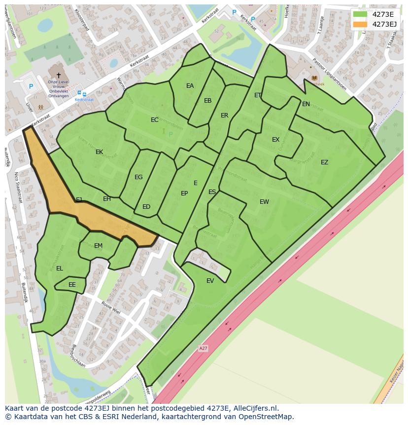 Afbeelding van het postcodegebied 4273 EJ op de kaart.
