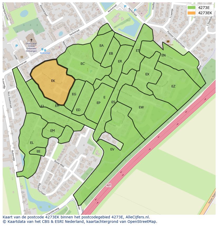 Afbeelding van het postcodegebied 4273 EK op de kaart.