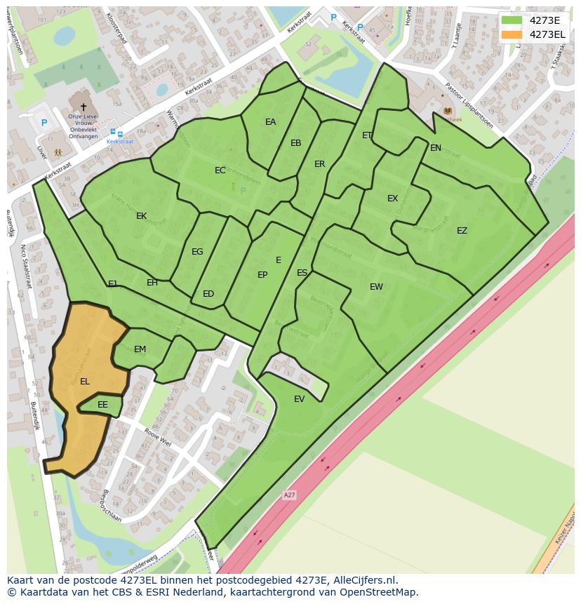 Afbeelding van het postcodegebied 4273 EL op de kaart.