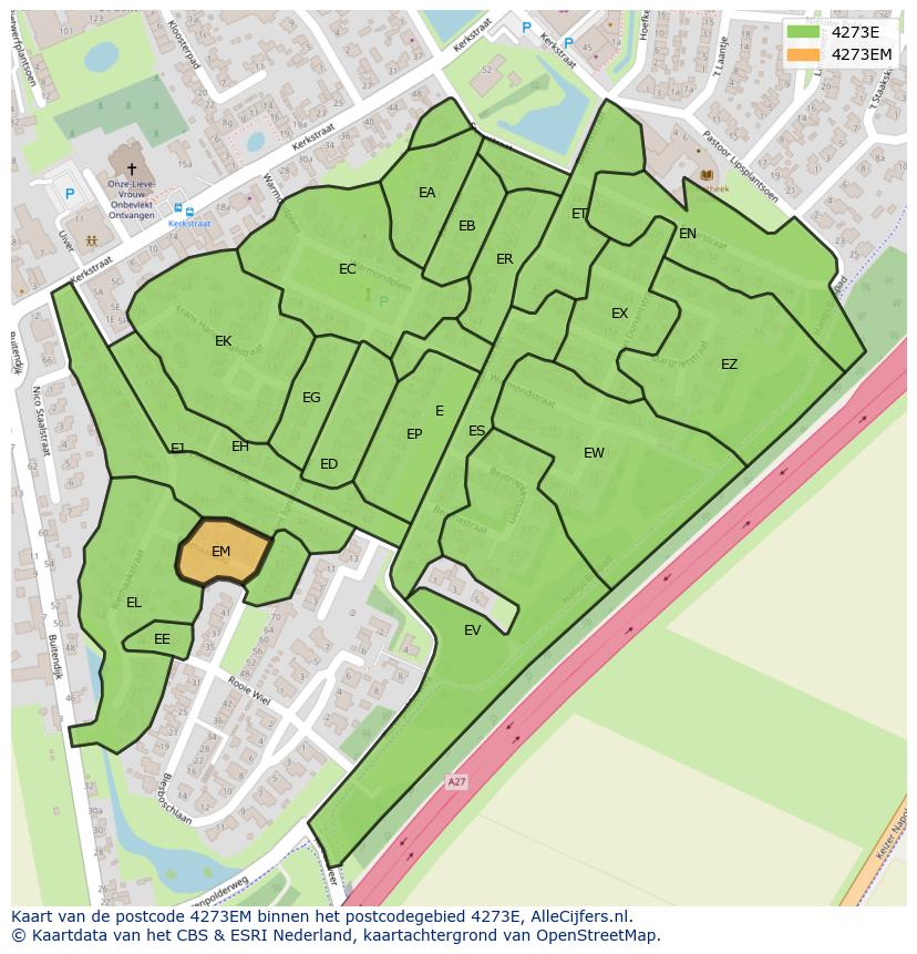 Afbeelding van het postcodegebied 4273 EM op de kaart.