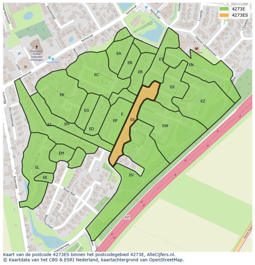 Afbeelding van het postcodegebied 4273 ES op de kaart.
