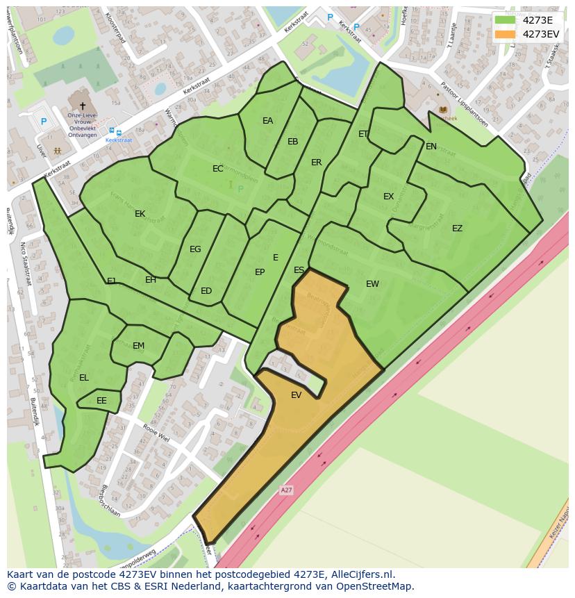 Afbeelding van het postcodegebied 4273 EV op de kaart.