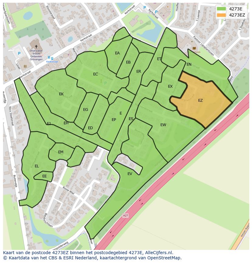 Afbeelding van het postcodegebied 4273 EZ op de kaart.